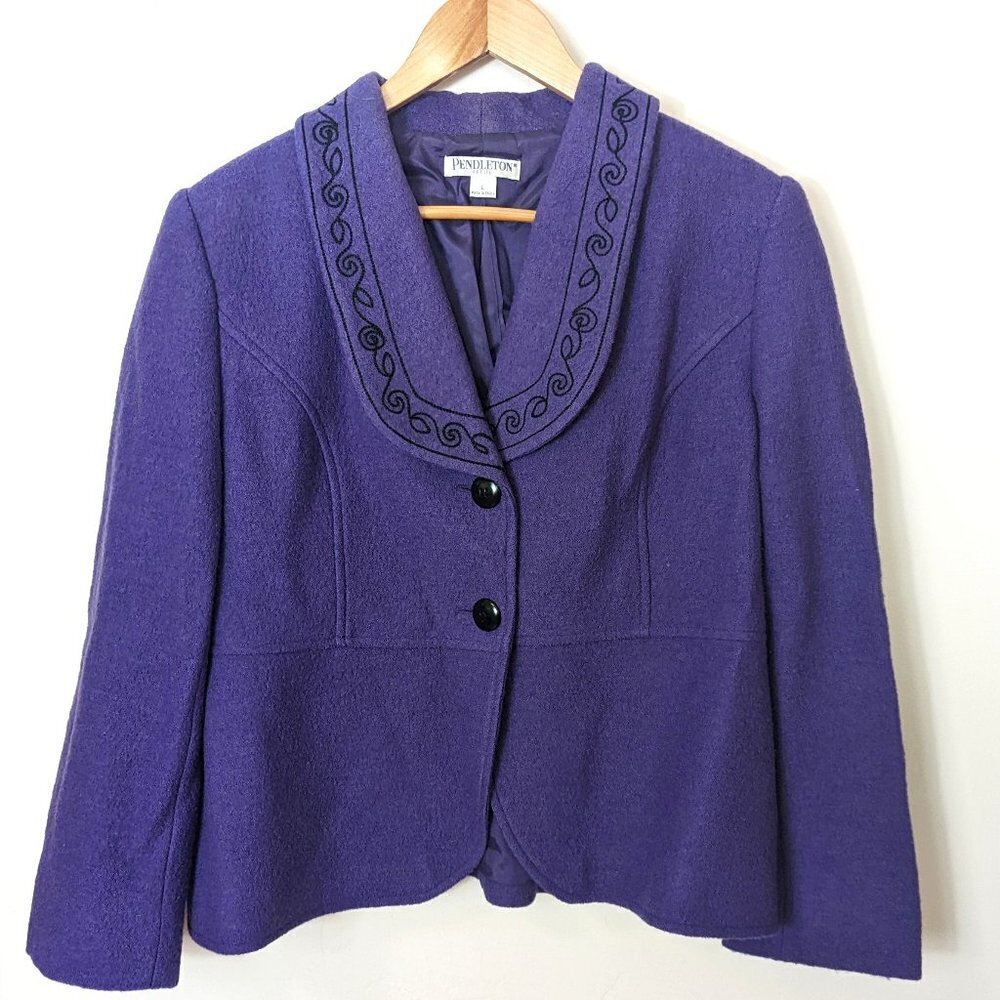 Pendleton Merino Wool Blazer Boiled Embroidered Jacket Large Petit Heritage